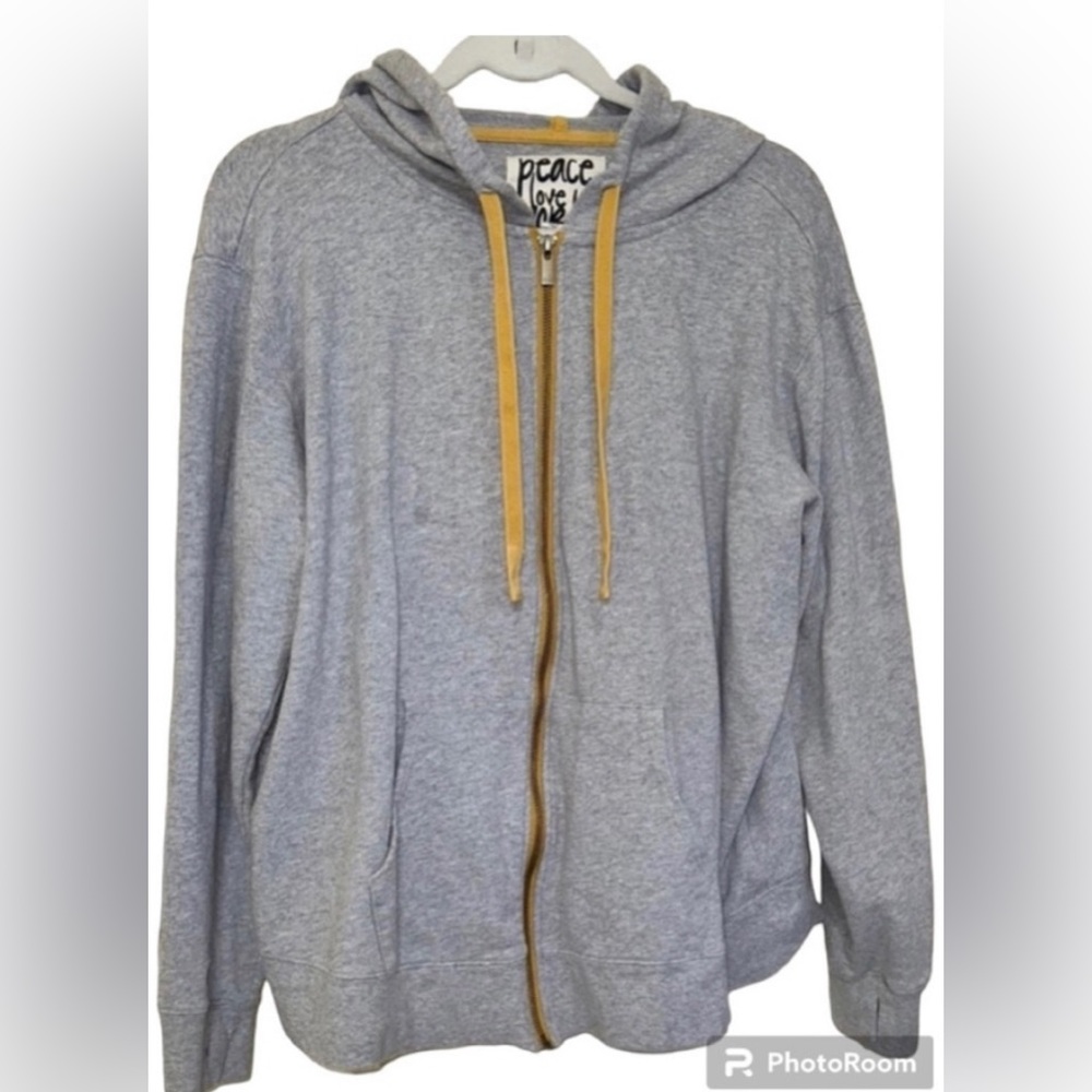Peace Love World - Cotton - Heather Gray - Zip Up Sweatshirt Hoodie - 1X